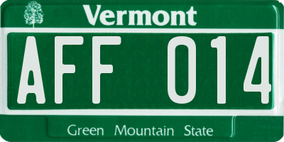VT license plate AFF014