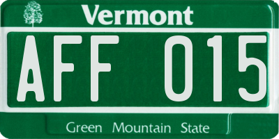 VT license plate AFF015