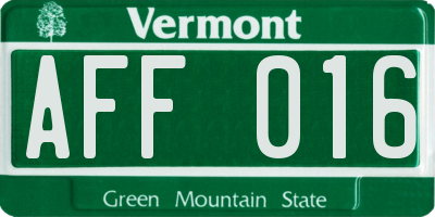 VT license plate AFF016