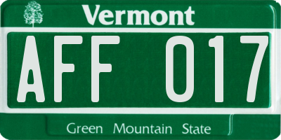 VT license plate AFF017