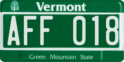 VT license plate AFF018