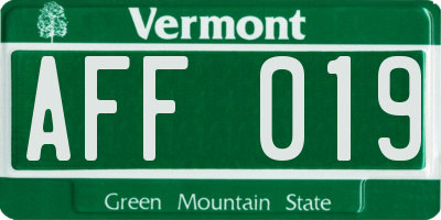VT license plate AFF019