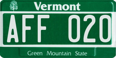 VT license plate AFF020