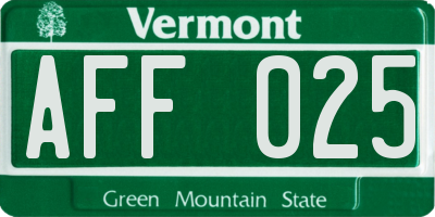 VT license plate AFF025