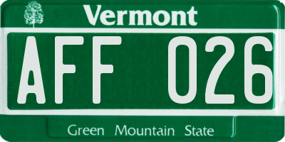 VT license plate AFF026