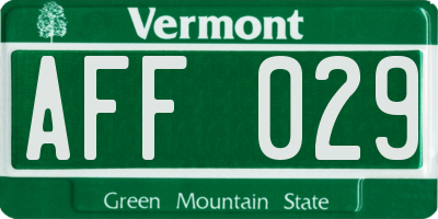 VT license plate AFF029