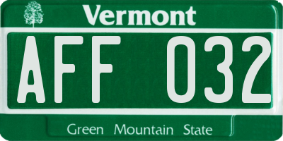 VT license plate AFF032