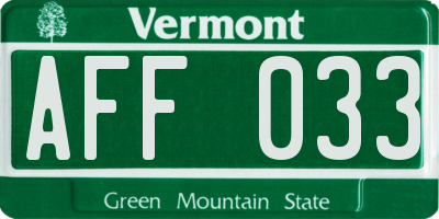 VT license plate AFF033