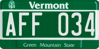 VT license plate AFF034