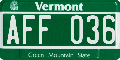 VT license plate AFF036