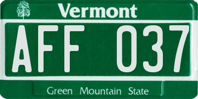VT license plate AFF037