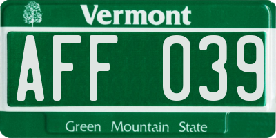 VT license plate AFF039