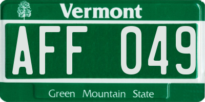 VT license plate AFF049
