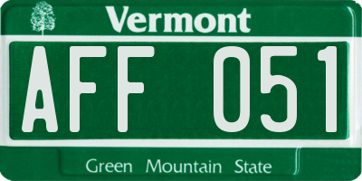 VT license plate AFF051