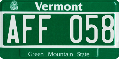 VT license plate AFF058