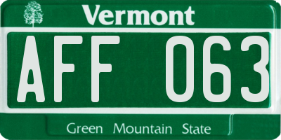 VT license plate AFF063