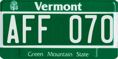 VT license plate AFF070