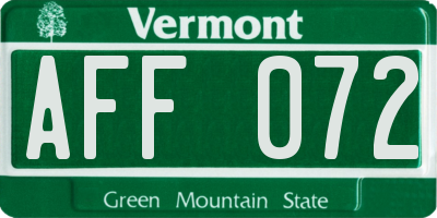 VT license plate AFF072