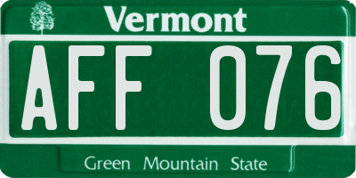 VT license plate AFF076
