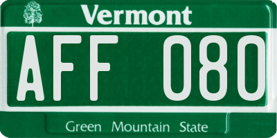 VT license plate AFF080