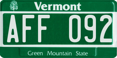VT license plate AFF092
