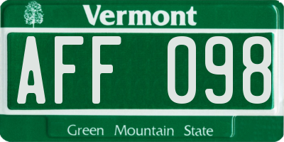 VT license plate AFF098