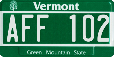 VT license plate AFF102