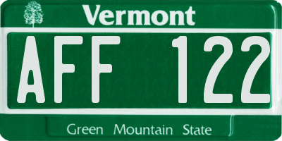 VT license plate AFF122