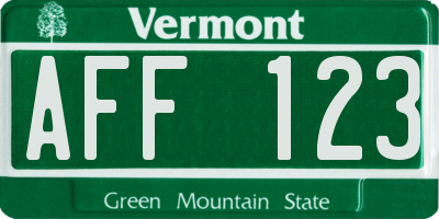VT license plate AFF123