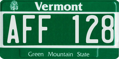 VT license plate AFF128