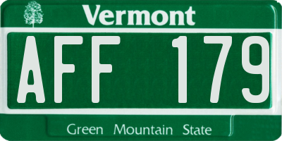 VT license plate AFF179