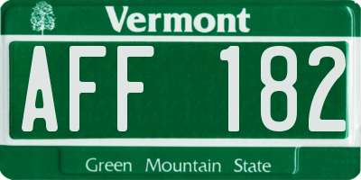 VT license plate AFF182