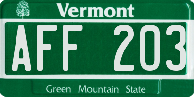 VT license plate AFF203