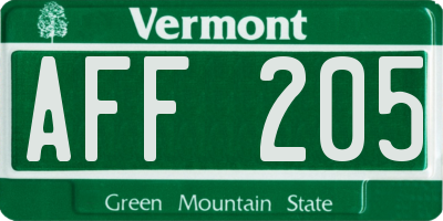 VT license plate AFF205
