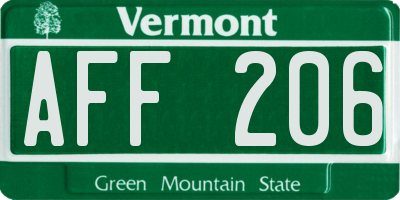 VT license plate AFF206