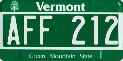 VT license plate AFF212