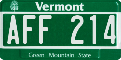 VT license plate AFF214
