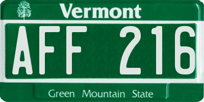 VT license plate AFF216