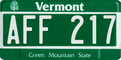 VT license plate AFF217