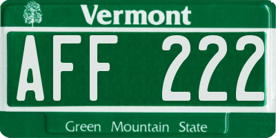 VT license plate AFF222
