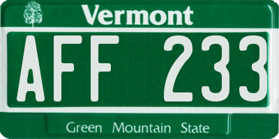 VT license plate AFF233