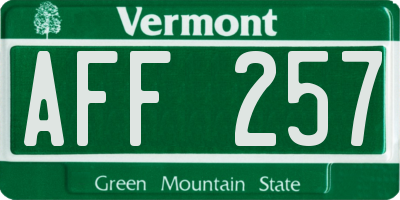 VT license plate AFF257