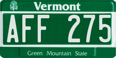VT license plate AFF275