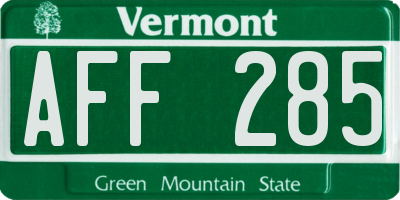 VT license plate AFF285