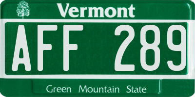 VT license plate AFF289