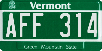 VT license plate AFF314