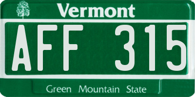 VT license plate AFF315