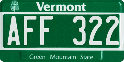 VT license plate AFF322