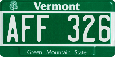 VT license plate AFF326