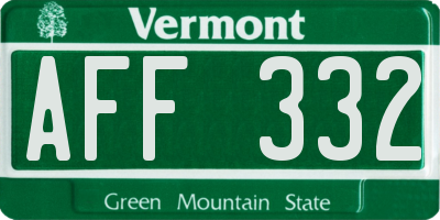 VT license plate AFF332